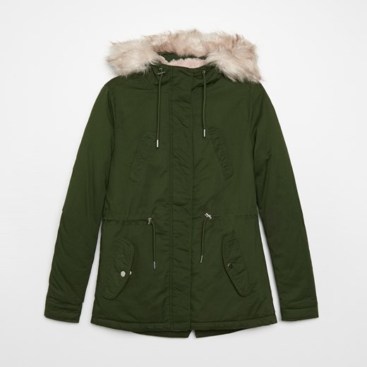 Cropp - Bawełniana parka z podszewką ze sztucznego futra - Khaki Cropp M Cropp