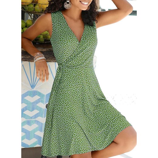 Sukienka Sandbella zielona w abstrakcyjnym wzorze mini na co dzień 