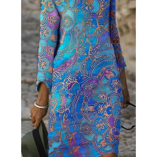 Sukienka Sandbella w abstrakcyjnym wzorze prosta z długim rękawem mini 