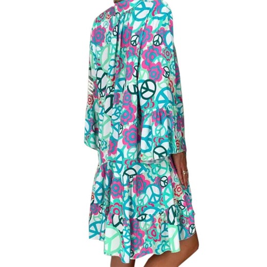 Sukienka Sandbella mini z długim rękawem jedwabna w abstrakcyjnym wzorze oversize 