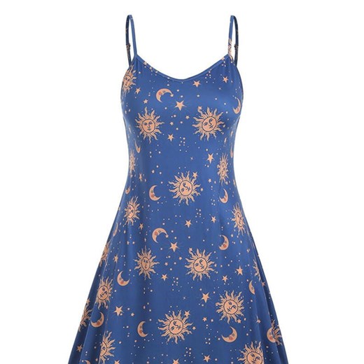Sukienka Sandbella niebieska trapezowa mini z dekoltem w serek na ramiączkach 