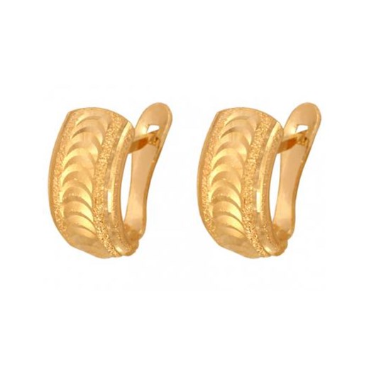Złote kolczyki 585  Prostokątne kolczyki z grawerowaniem w kształcie fal Lovrin LOVRIN