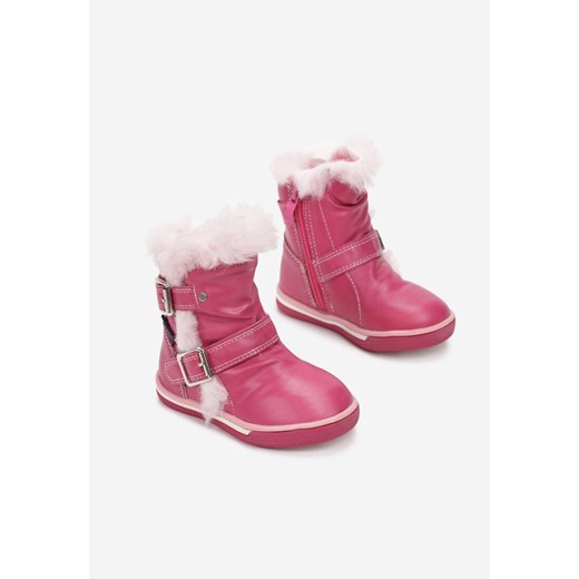 Buty zimowe dziecięce różowe Multu z klamrą bez wzorów 