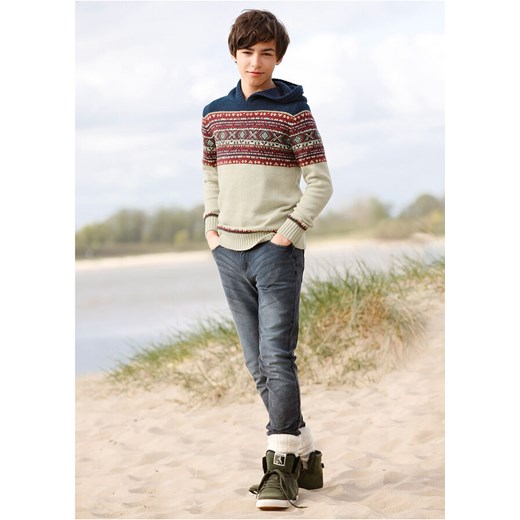 Sweter chłopięcy dzianinowy z kapturem | bonprix Bonprix 164/170 bonprix