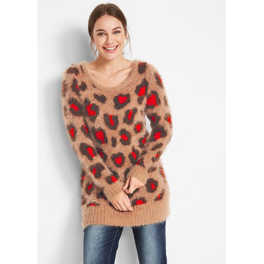 Długi sweter w cętki leoparda | bonprix Bonprix 56/58 bonprix