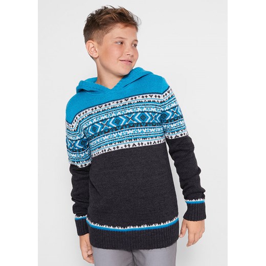 Sweter chłopięcy dzianinowy z kapturem | bonprix Bonprix 128/134 bonprix