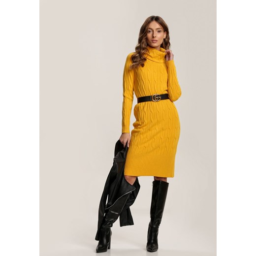 Żółta Sukienka Dzianinowa Blackbloom Renee M/L promocyjna cena Renee odzież