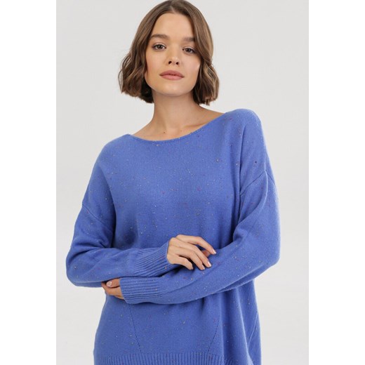 Sweter damski Born2be z okrągłym dekoltem Odzież Damska HN niebieski ZPEZ