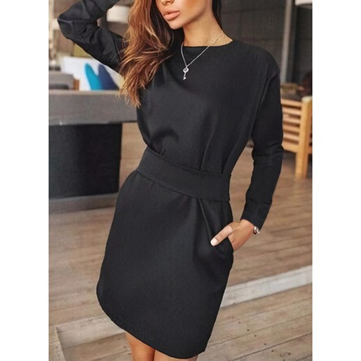 Sukienka Sandbella na co dzień z długim rękawem mini casual z okrągłym dekoltem