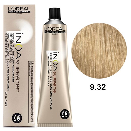 Loreal Inoa Supreme 9.32 | Bezamoniakowa trwała farba do włosów siwych - kolor 9.32 bardzo jasny blond złocisto-opalizujący 60g Estyl.pl