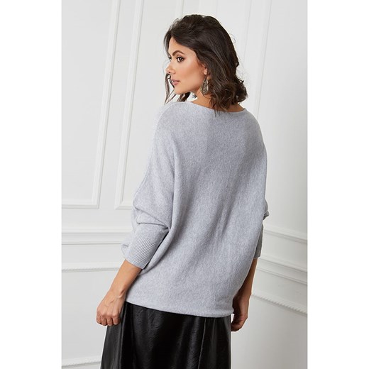 Sweter damski Joséfine szary z okrągłym dekoltem 