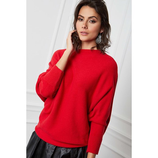 Sweter damski czerwony Joséfine z okrągłym dekoltem 