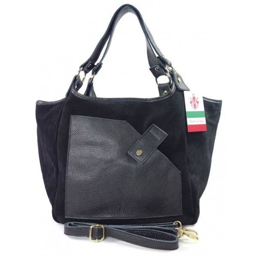 Zamszowa torba  Shopper bag ,worek kieszeń Vera Pelle pojemny Czarny WK567N Vera Pelle okazyjna cena Bagażownia.pl
