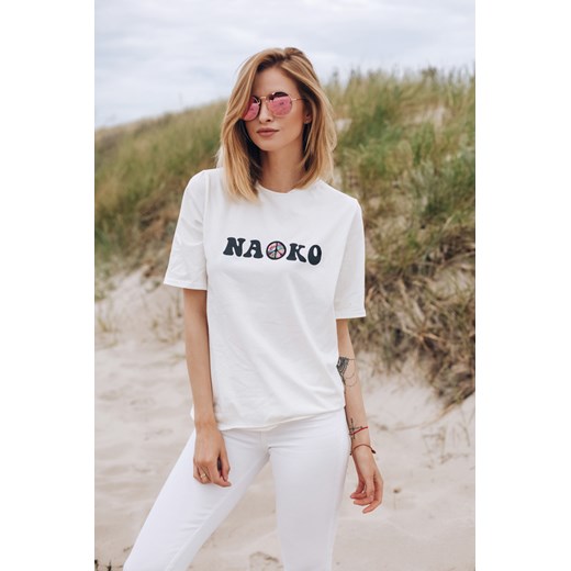 T-shirt z wycięciem na plecach Naoko Peace White S Naoko M promocyjna cena NAOKO