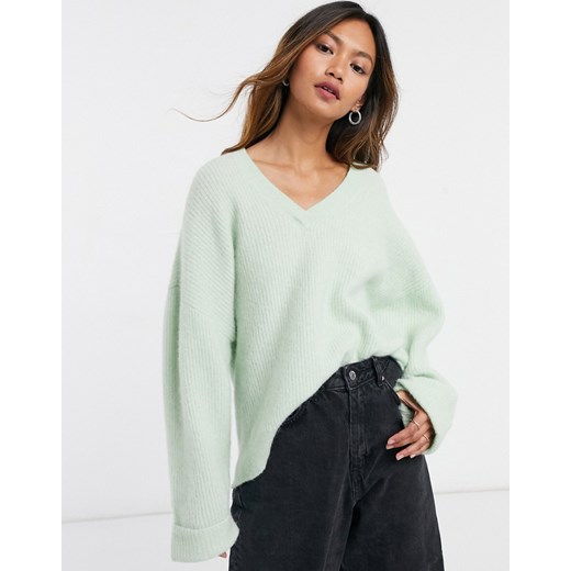 & Other Stories – Zielony, wełniany sweter oversize z dekoltem w kształcie litery V S Asos Poland