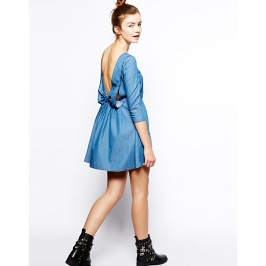 Asos Sukienka Kloszowana Denim aleja-mody niebieski bawełniane
