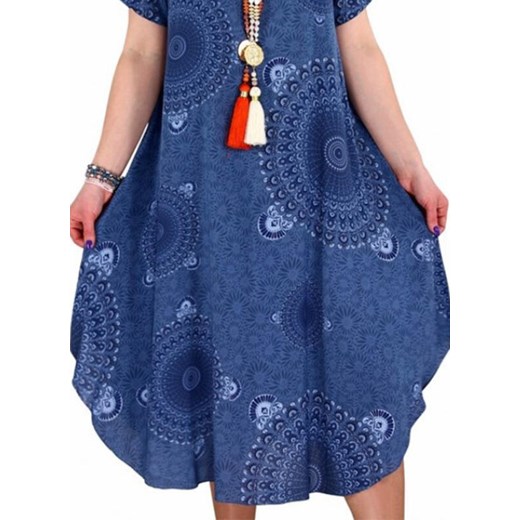 Sukienka Sandbella z krótkim rękawem oversize granatowa w abstrakcyjnym wzorze 