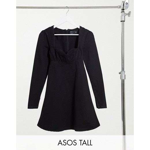 ASOS DESIGN Tall – Czarna jeansowa sukienka w stylu babydoll-Czarny 36 Asos Poland