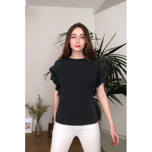 Trendyol Anthracite Washed Frilled Knitted Shirt Trendyol M Factcool