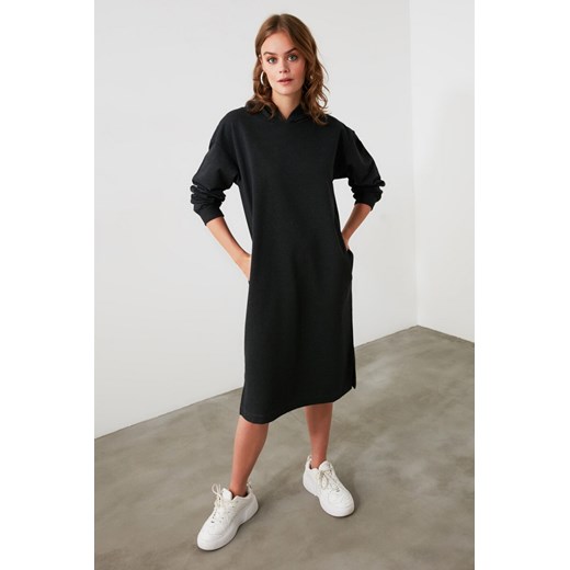 Trendyol Anthracite Hooded Midi Knitted Sweat Dress Trendyol S Factcool