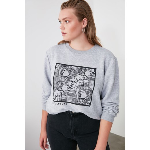 Trendyol Gray Printed Basic Knitted Sweatshirt Trendyol XS Factcool