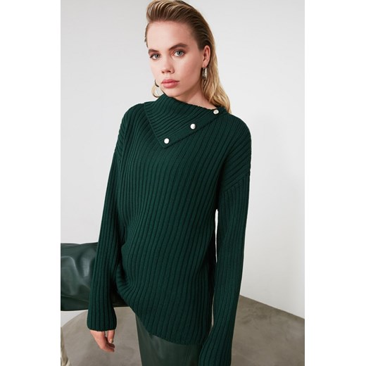 Trendyol Emerald Green Wipe Collar Knit Sweater Trendyol L Factcool