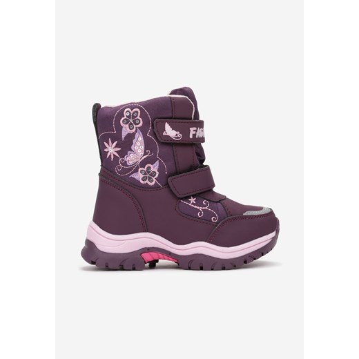 Buty zimowe dziecięce Born2be fioletowe na rzepy śniegowce 