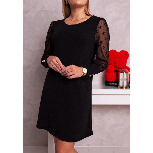Sukienka MD1-1 czarna we wzory I Moda Doris Uniwersalny ModaDoris