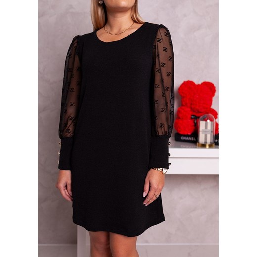 Sukienka MD1-1 czarna we wzory I Moda Doris Uniwersalny ModaDoris