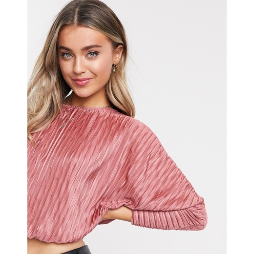 ASOS DESIGN - Różowy plisowany top z dołem w kształcie bombki i rękawami typu nietoperz 42 Asos Poland