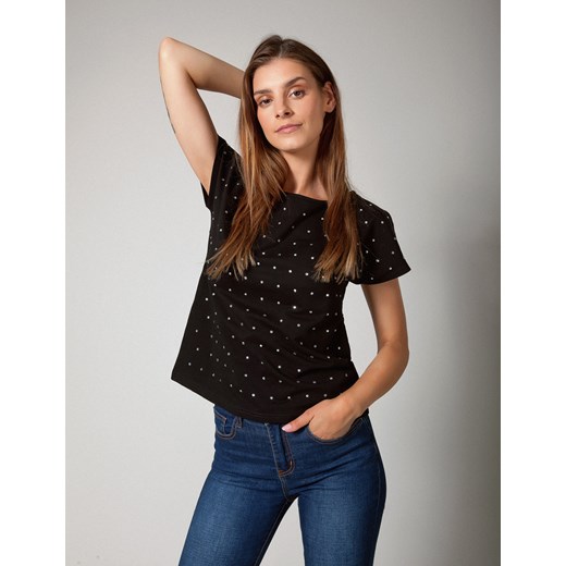Czarny t-shirt z kryształkami MOLTON Molton L Molton