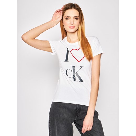 Calvin Klein Jeans T-Shirt J20J213545 Biały Regular Fit M MODIVO wyprzedaż