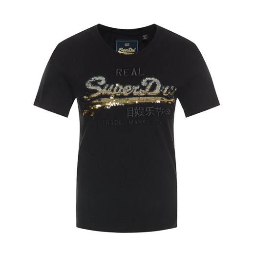 Superdry T-Shirt V Logo Ombre Sequin W1000087A Czarny Regular Fit Superdry 10 okazyjna cena MODIVO