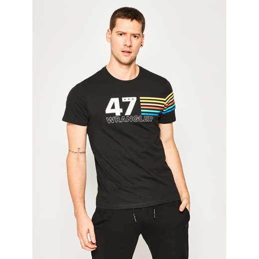 Wrangler T-Shirt Rainbow W7F1FKXV6 Czarny Regular Fit Wrangler L okazyjna cena MODIVO