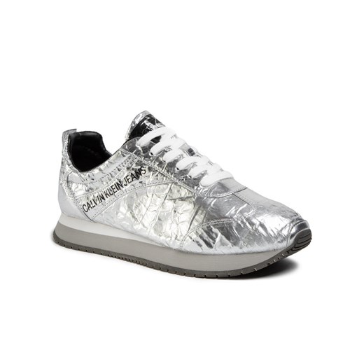 Calvin Klein Jeans Sneakersy Jerrold Metallic Crinkle S0582 Srebrny 46 okazyjna cena MODIVO