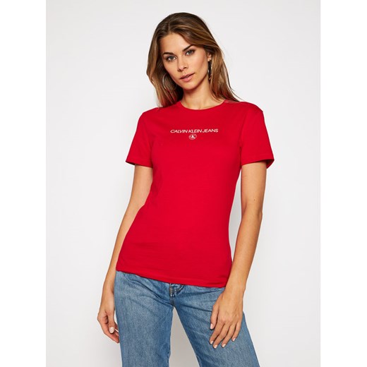 Bluzka damska czerwona Calvin Klein z krótkimi rękawami 