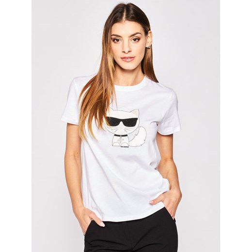 KARL LAGERFELD T-Shirt Ikonik Choupette 201W1718 Biały Regular Fit Karl Lagerfeld L wyprzedaż MODIVO