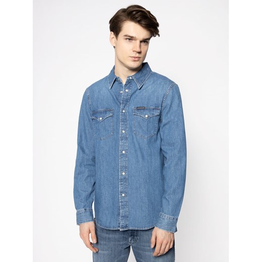 Calvin Klein Jeans Koszula Patch Pocket Denim Shirt J30J314652 Granatowy Regular Fit M wyprzedaż MODIVO