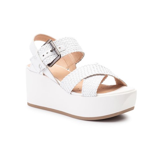 Białe sandały damskie Geox bez wzorów na lato 