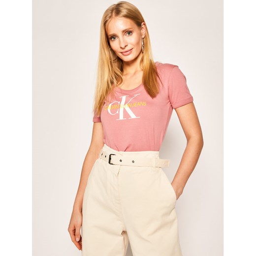 Calvin Klein Jeans T-Shirt Fitted Organic Cotton Logo J20J213561 Różowy Slim Fit M promocja MODIVO