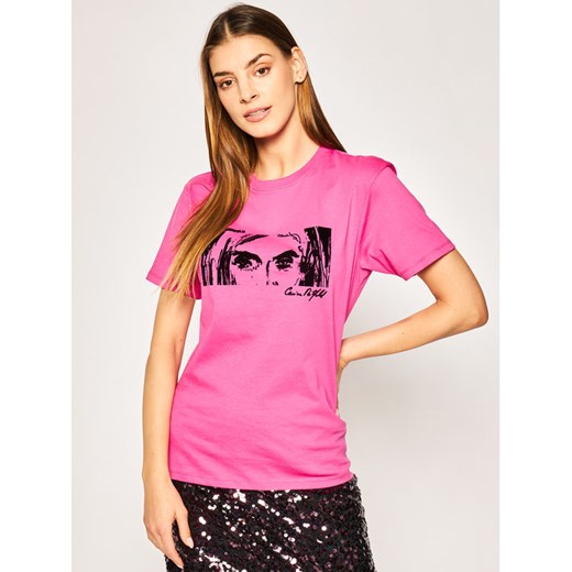 KARL LAGERFELD T-Shirt CARINE Flock Print Tee 200W1780 Różowy Regular Fit Karl Lagerfeld S promocyjna cena MODIVO