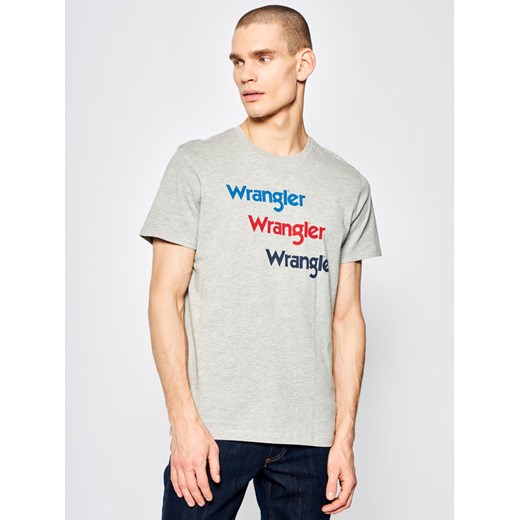 Wrangler T-Shirt Repeat W7D7D3X37 Szary Regular Fit Wrangler XL okazyjna cena MODIVO