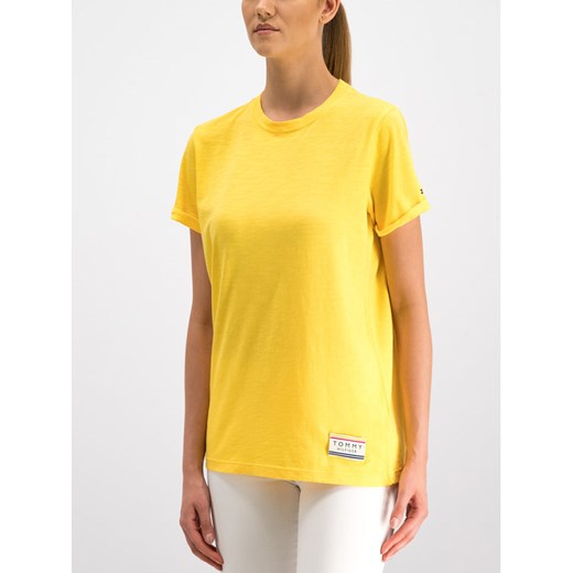 TOMMY HILFIGER T-Shirt Organic Cotton WW0WW25413 Żółty Regular Fit Tommy Hilfiger XS wyprzedaż MODIVO