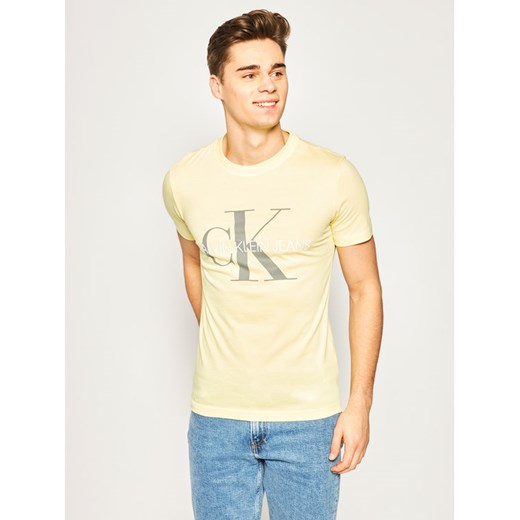 Calvin Klein Jeans T-Shirt Vegetable Dye Monogram J30J314762 Żółty Slim Fit L promocyjna cena MODIVO