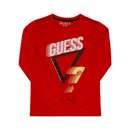 T-shirt chłopięce czerwony Guess z długim rękawem 