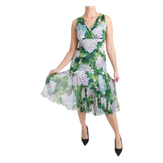 Sukienka zielona Dolce & Gabbana na co dzień midi w kwiaty 