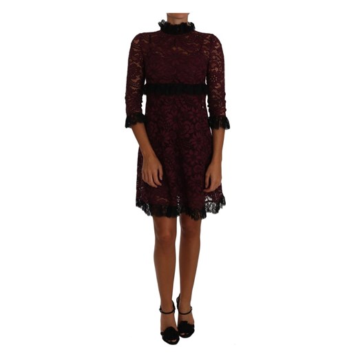 Floral Lace Burgundy Gown Mock Collar Dress Dolce & Gabbana L - 46 IT okazja showroom.pl