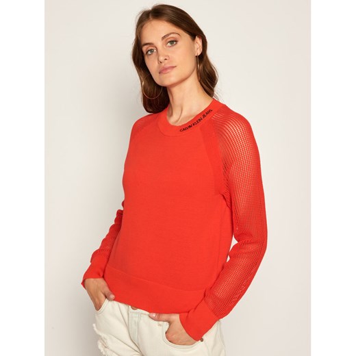 Calvin Klein Jeans Sweter Mesh Sleeve J20J213512 Czerwony Regular Fit M MODIVO okazja