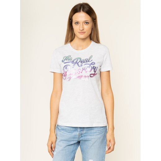 Superdry T-Shirt The Real Ombre Sequin W1000077A Szary Regular Fit Superdry 10 promocyjna cena MODIVO