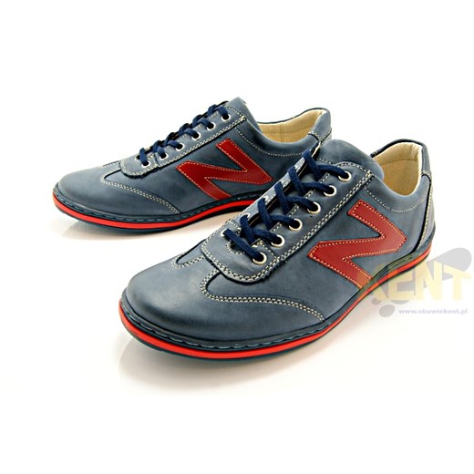KENT 217N GRANATOWE - Skórzane buty męskie z literą N sklep-obuwniczy-kent szary abstrakcyjne wzory